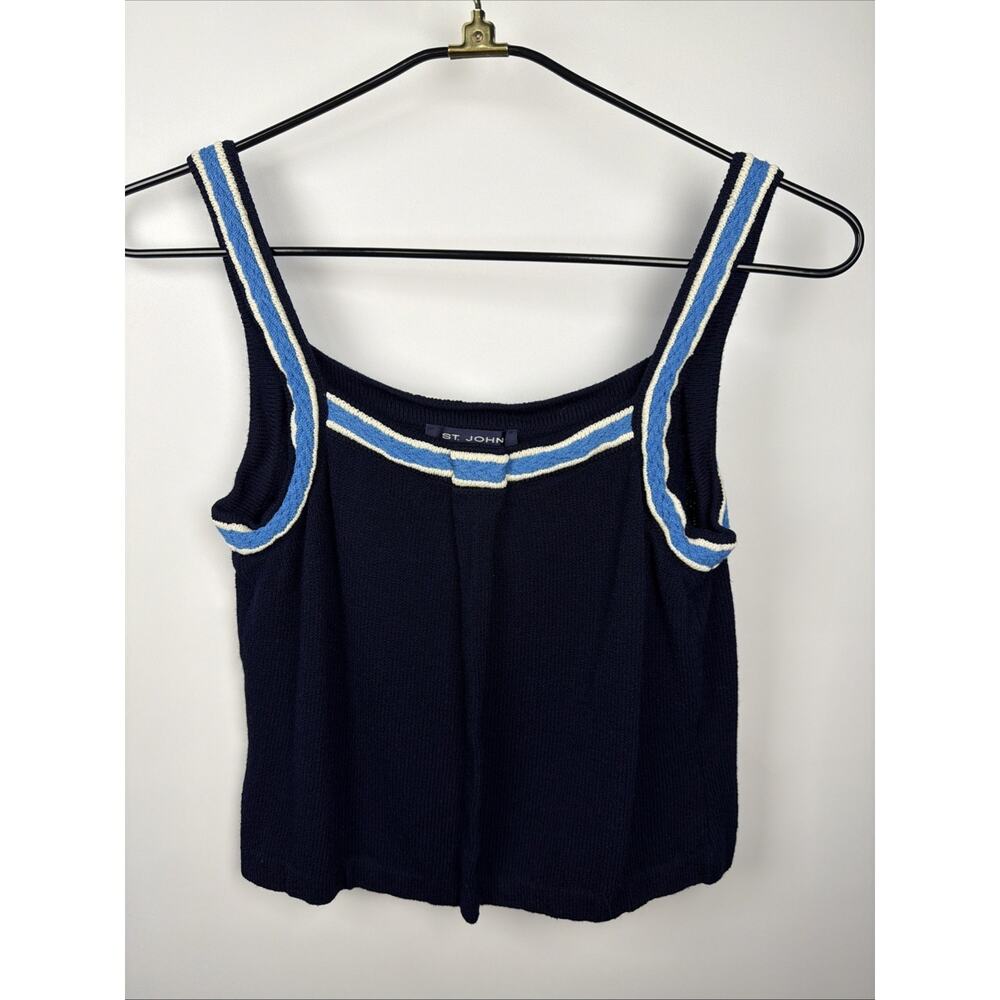 St John Basics Navy Santana Knit Spaghetti Tank Top Women's Small USA